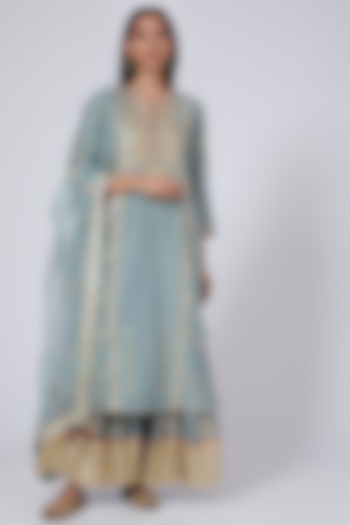 Sky Blue Embroidered Sharara Set by Simar Dugal at Pernia's Pop Up Shop