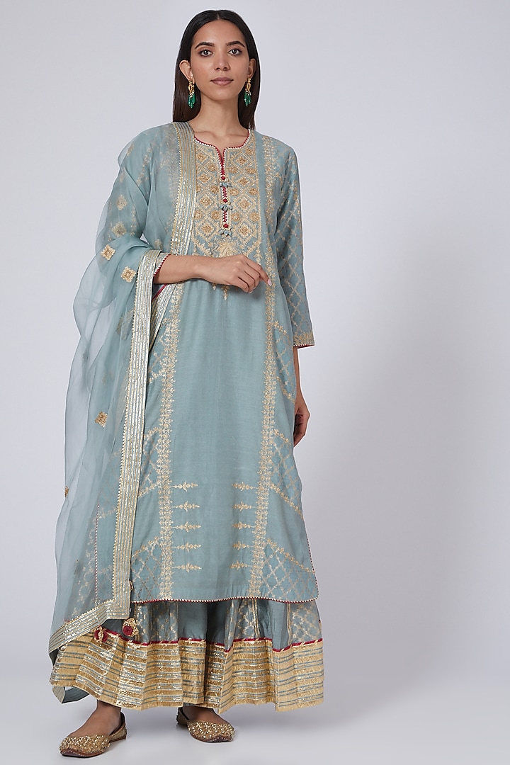 Sky Blue Embroidered Sharara Set by Simar Dugal