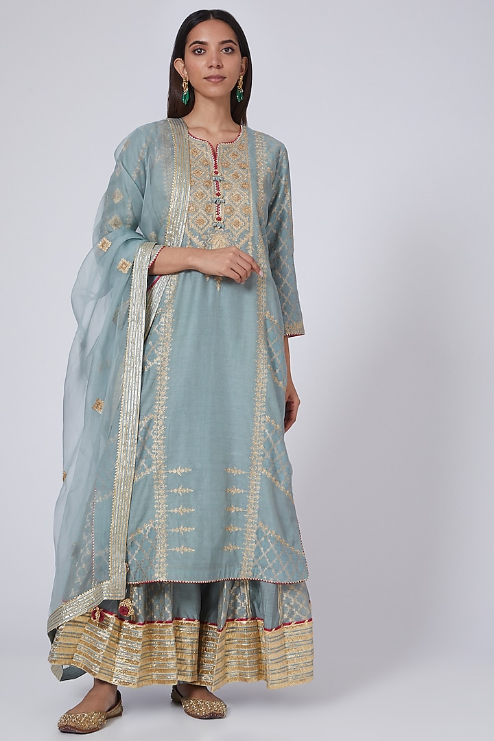 Sky Blue Embroidered Sharara Set by Simar Dugal at Pernia's Pop Up Shop