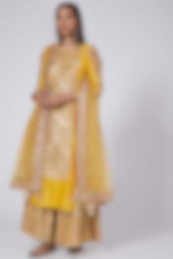 Yellow Chanderi Sharara Set by Simar Dugal