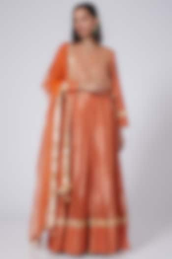 Orange Chanderi Angrakha Kurta Set by Simar Dugal