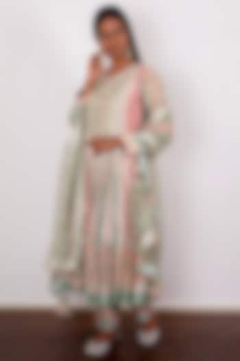 Pink & Sea Green Embroidered Kalidar Anarkali Set by Simar Dugal at Pernia's Pop Up Shop