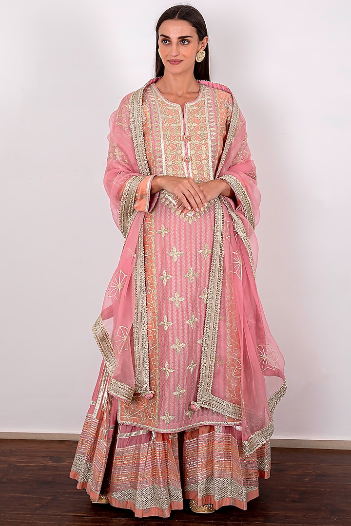 Pink & Powder Blue Embroidered Sharara Set by Simar Dugal