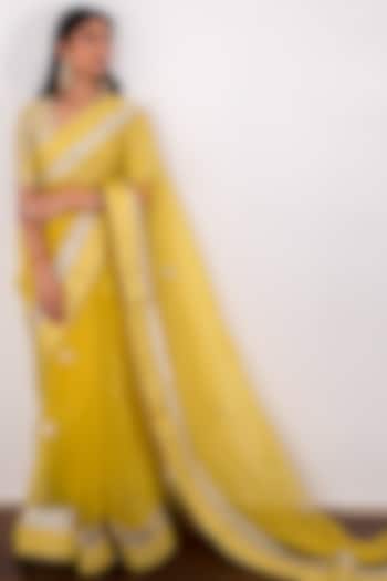 Yellow Embroidered Saree Set by Simar Dugal