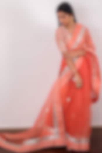 Orange Embroidered Saree Set by Simar Dugal