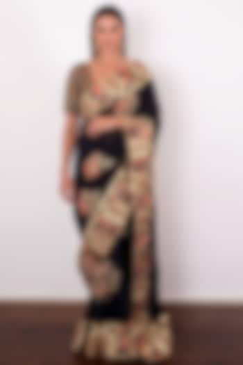 Black Digital Printed Wedding Saree Set by Simar Dugal at Pernia's Pop Up Shop