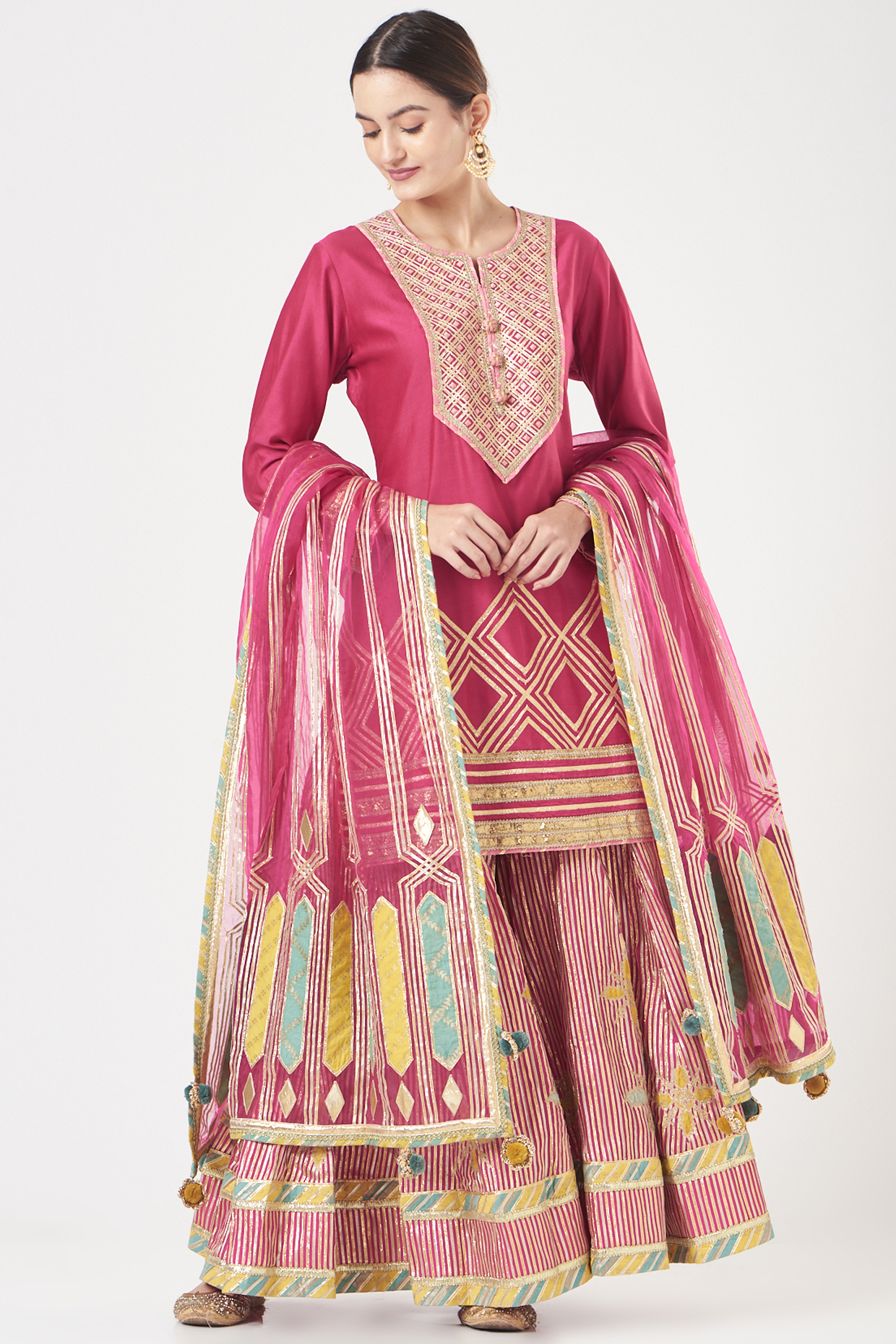 Faded Red Embroidered Wedding Sharara Set by Simar Dugal at Pernia's Pop Up Shop