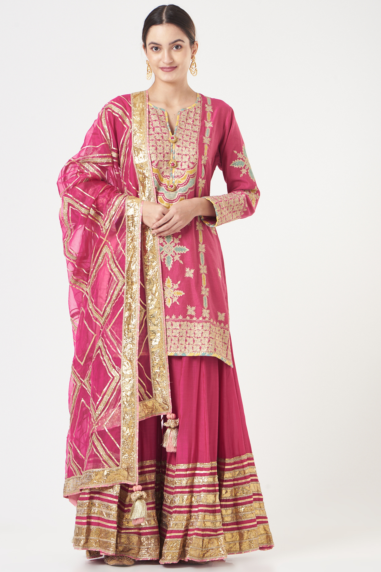 Light Red Embroidered Wedding Sharara Set by Simar Dugal at Pernia's Pop Up Shop