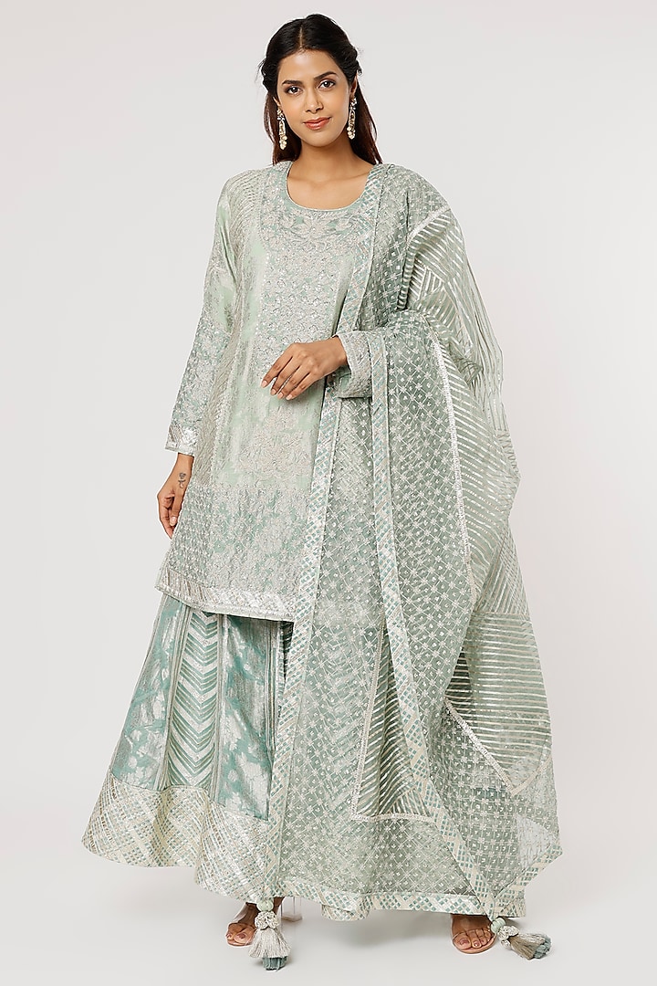 Sky Blue Embroidered Sharara Set by Simar Dugal at Pernia's Pop Up Shop