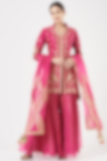 Pink Embroidered Sharara Set by Simar Dugal at Pernia's Pop Up Shop