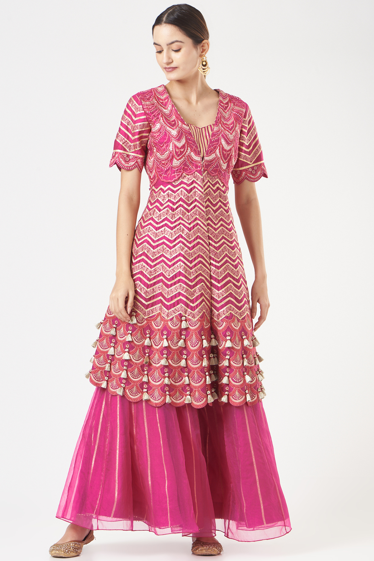 Pink Embroidered Jacket Set by Simar Dugal at Pernia's Pop Up Shop