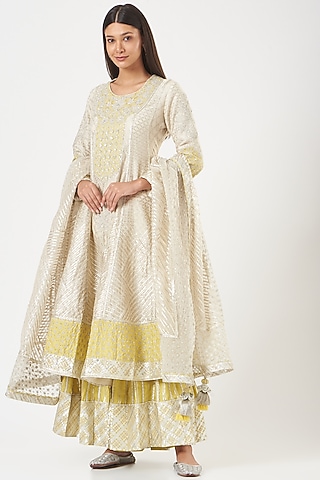 White Embroidered Sharara Set by Simar Dugal