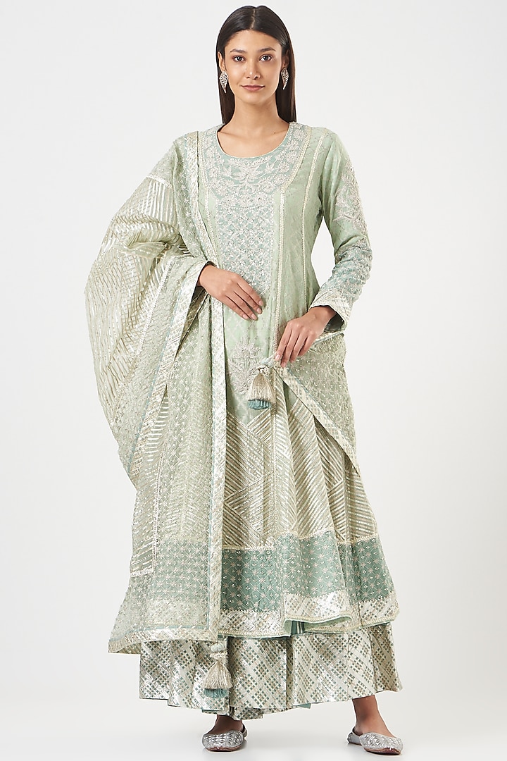Sea Green & White Embroidered Bridal Sharara Set by Simar Dugal at Pernia's Pop Up Shop