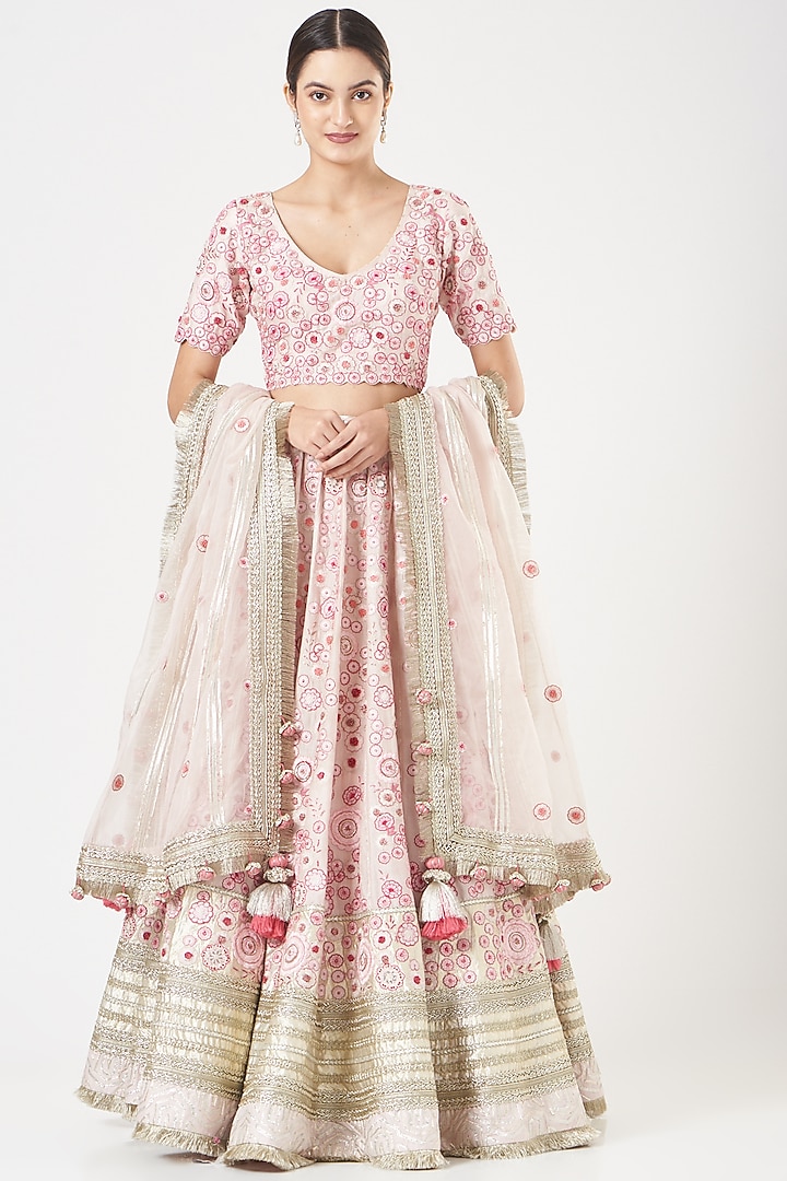 Blush Pink Embroidered Bridal Lehenga Set by Simar Dugal at Pernia's Pop Up Shop