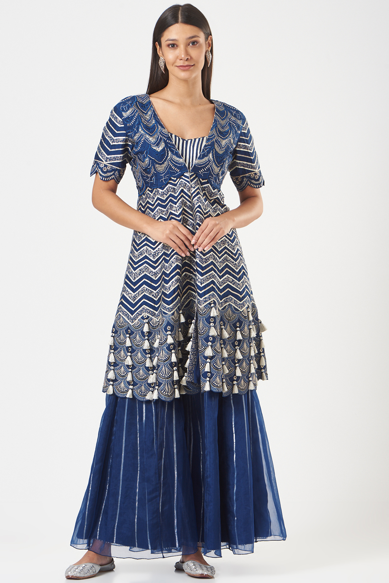 Blue Embroidered Jacket Set by Simar Dugal at Pernia's Pop Up Shop