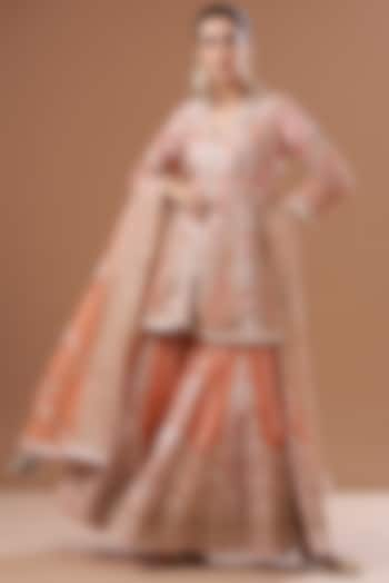 Peach Banarasi Sharara Set by Simar Dugal at Pernia's Pop Up Shop