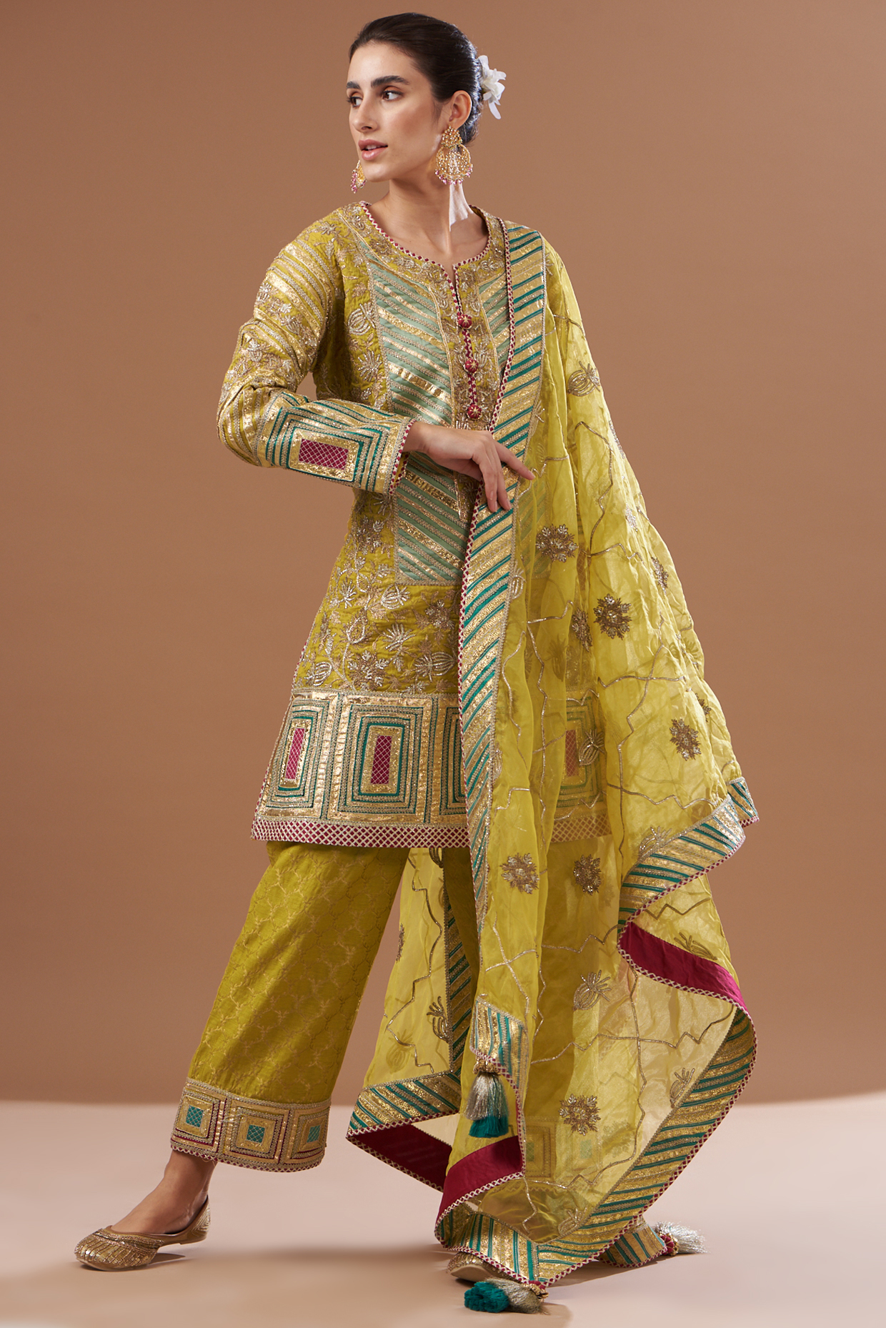 anokherang Palazzo Set  Buy anokherang Mustard Laila Banarasi Kurti With  Blue Banarasi Palazzo set Of 2 Online  Nykaa Fashion