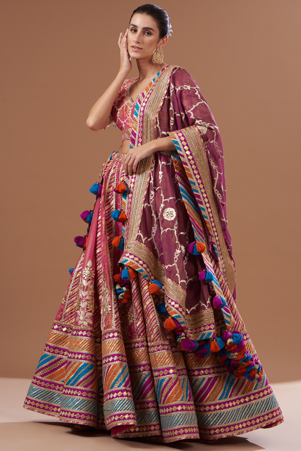 Buy Gold Dupatta - Net Embroidered Banarasi Work Bridal Lehenga Set For  Women by Abhinav Mishra Online at Aza Fashions.