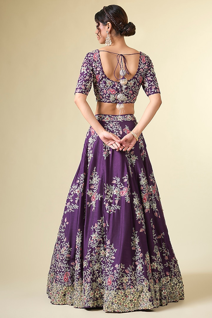 Purple Organza & Dupion Bridal Lehenga Set by Simar Dugal at Pernia's Pop Up Shop