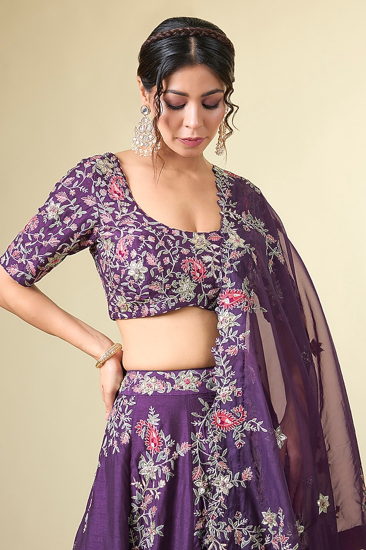 Purple Organza & Dupion Bridal Lehenga Set by Simar Dugal at Pernia's Pop Up Shop