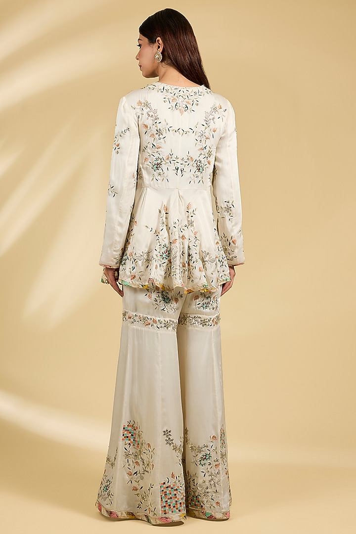 Ivory Georgette Hand Embroidered Bridal Sharara Set by Simar Dugal at Pernia's Pop Up Shop