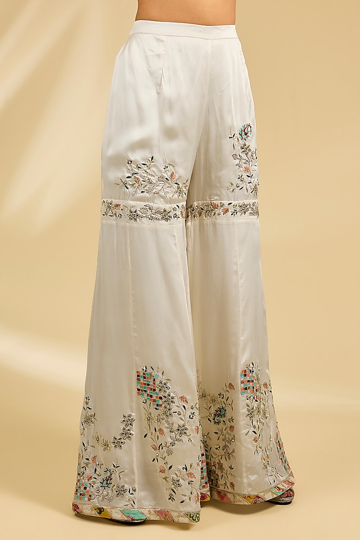 Ivory Georgette Hand Embroidered Bridal Sharara Set by Simar Dugal at Pernia's Pop Up Shop