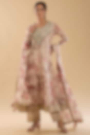 Pink Georgette Dabka Embroidered & Printed Wedding Anarkali Set by Simar Dugal at Pernia's Pop Up Shop