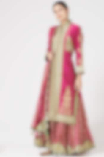 Fuchsia Chanderi Banarasi Paneled Sharara Set by Simar Dugal at Pernia's Pop Up Shop