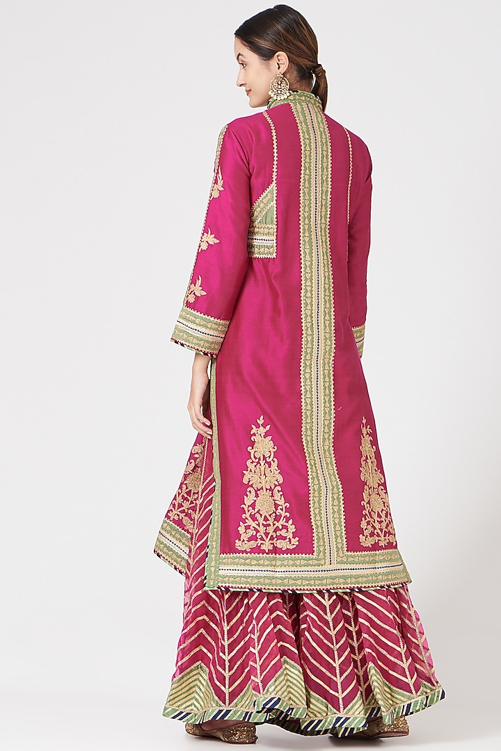 Fuchsia Chanderi Banarasi Paneled Wedding Sharara Set by Simar Dugal at Pernia's Pop Up Shop