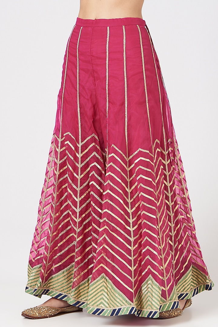 Fuchsia Chanderi Banarasi Paneled Wedding Sharara Set by Simar Dugal at Pernia's Pop Up Shop