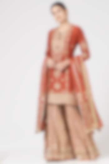 Maroon Chanderi Banarasi Paneled Sharara Set by Simar Dugal at Pernia's Pop Up Shop