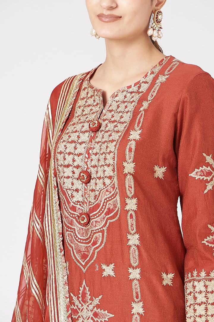 Maroon Chanderi Banarasi Paneled Wedding Sharara Set by Simar Dugal at Pernia's Pop Up Shop