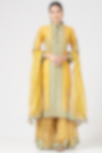 Dandelion Yellow Chanderi Banarasi Paneled Sharara Set by Simar Dugal at Pernia's Pop Up Shop