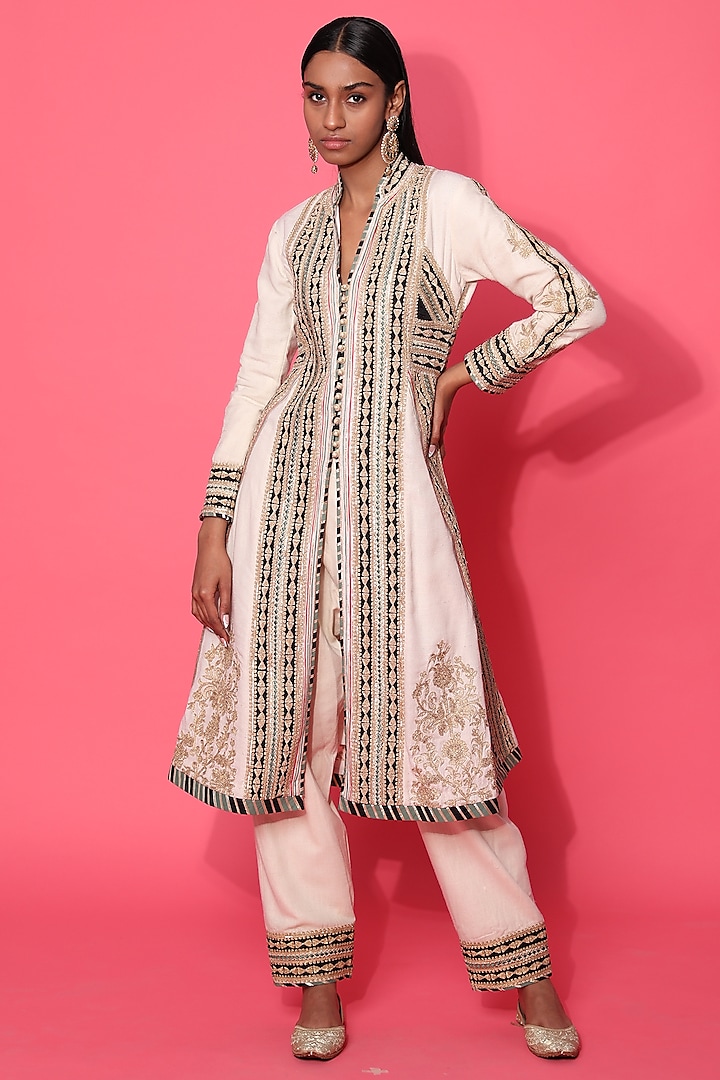 Ivory Embroidered Jacket Set by Simar Dugal