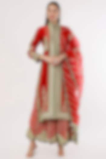 Red Embroidered Sharara Set by Simar Dugal at Pernia's Pop Up Shop