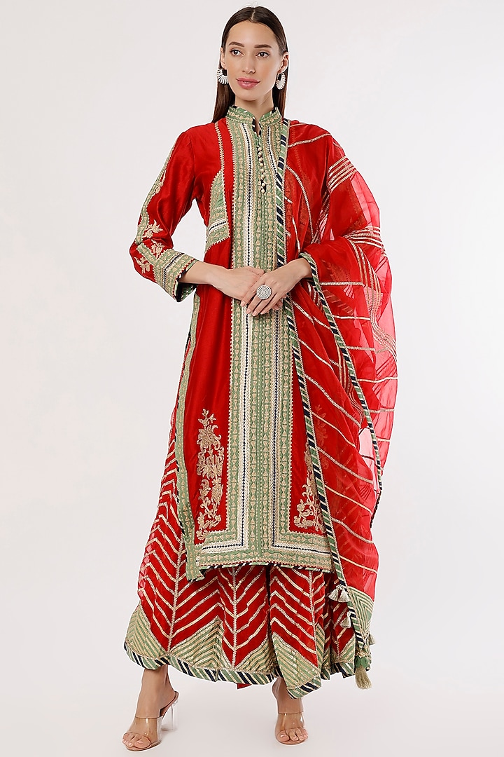 Red Embroidered Sharara Set by Simar Dugal at Pernia's Pop Up Shop