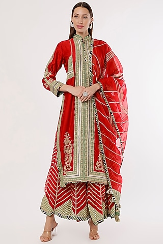 Red Embroidered Sharara Set by Simar Dugal