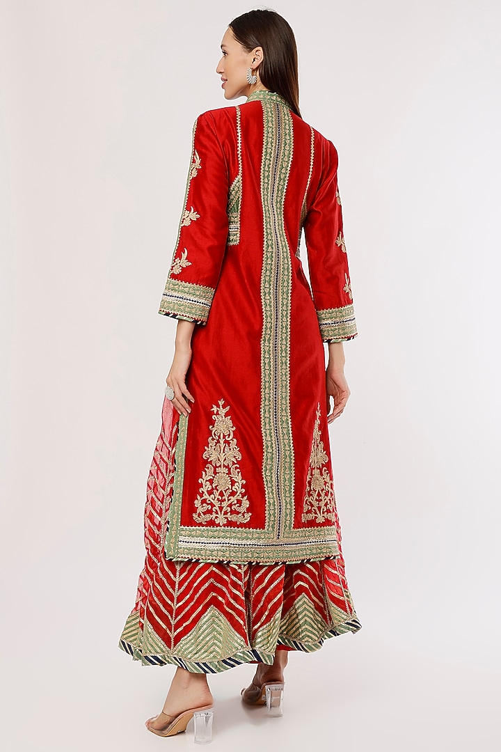 Red Embroidered Wedding Sharara Set by Simar Dugal at Pernia's Pop Up Shop
