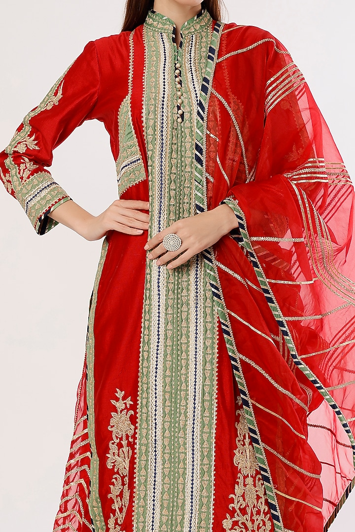 Red Embroidered Wedding Sharara Set by Simar Dugal at Pernia's Pop Up Shop