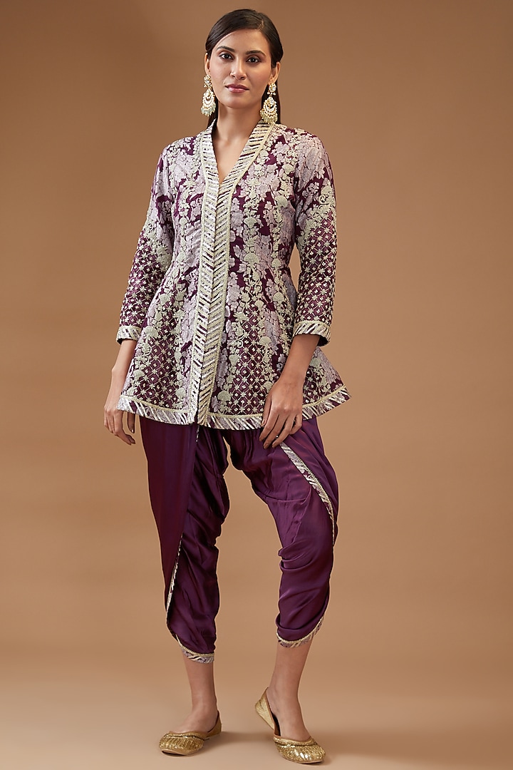 Purple Modal Silk Dhoti Set by Simar Dugal at Pernia's Pop Up Shop
