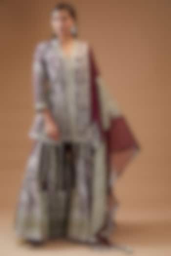 Purple Banarasi & Chanderi Embroidered Wedding Sharara Set by Simar Dugal at Pernia's Pop Up Shop