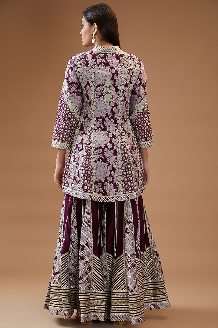 Purple Banarasi & Chanderi Embroidered Wedding Sharara Set by Simar Dugal at Pernia's Pop Up Shop