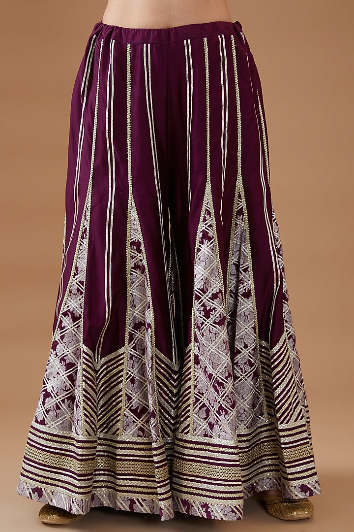 Purple Banarasi & Chanderi Embroidered Wedding Sharara Set by Simar Dugal at Pernia's Pop Up Shop
