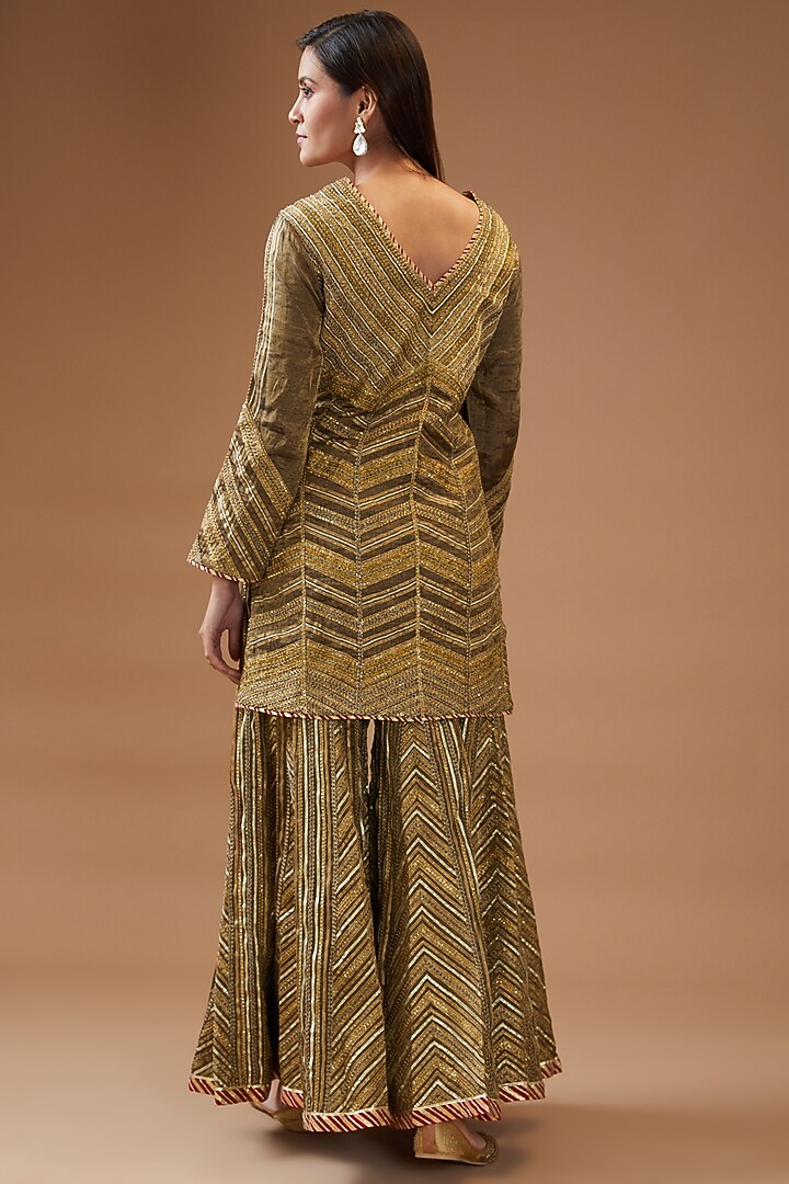 Bronze Chanderi Embellished Bridal Sharara Set by Simar Dugal at Pernia's Pop Up Shop
