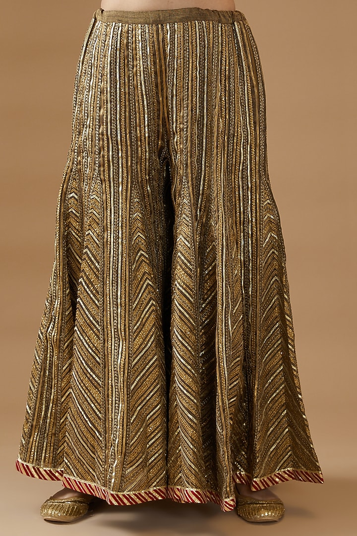 Bronze Chanderi Embellished Bridal Sharara Set by Simar Dugal at Pernia's Pop Up Shop