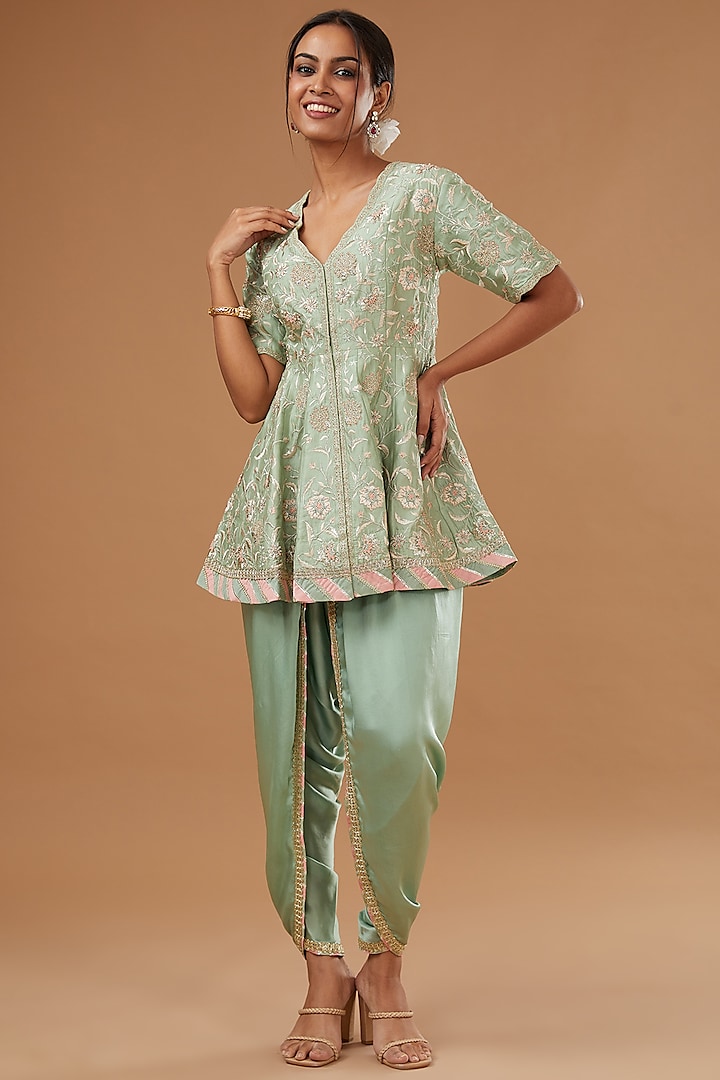 Sea Green Modal Silk Dhoti Set by Simar Dugal