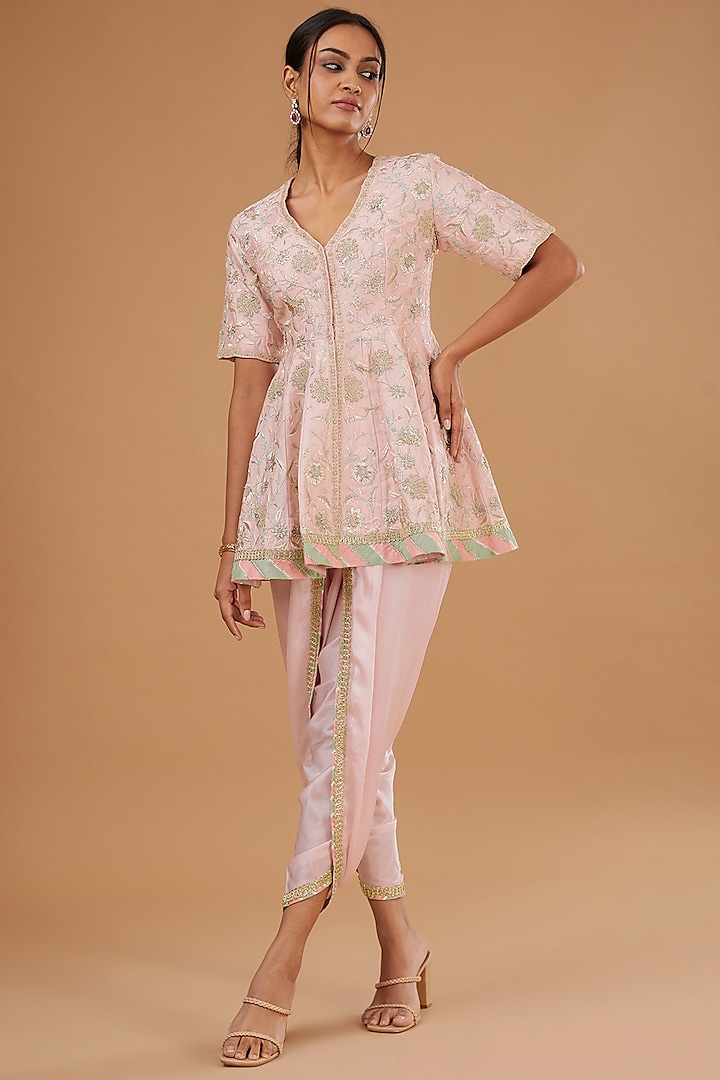 Blush Pink Modal Silk Dhoti Set by Simar Dugal at Pernia's Pop Up Shop