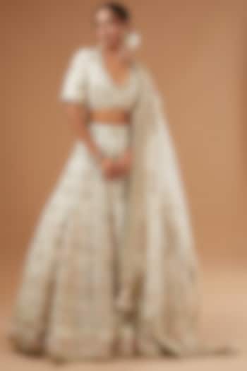 Ivory Organza & Chanderi Embellished Bridal Lehenga Set by Simar Dugal at Pernia's Pop Up Shop