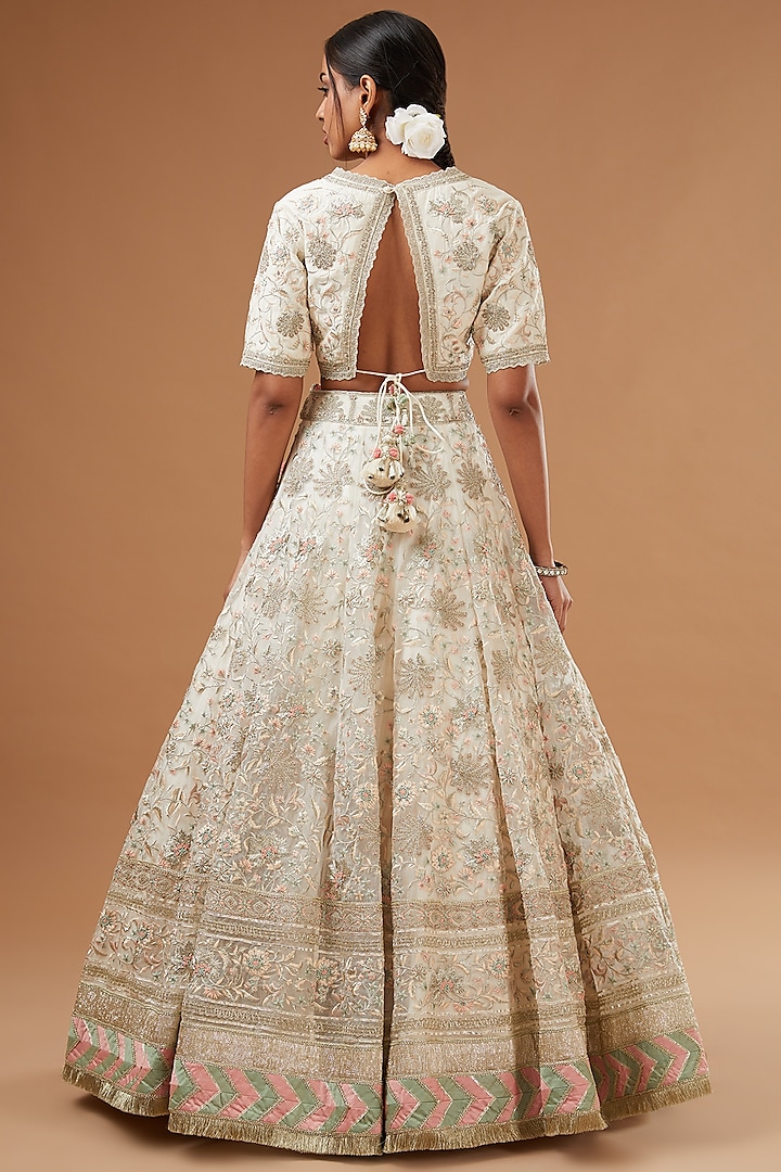 Ivory Organza & Chanderi Embellished Bridal Lehenga Set by Simar Dugal at Pernia's Pop Up Shop