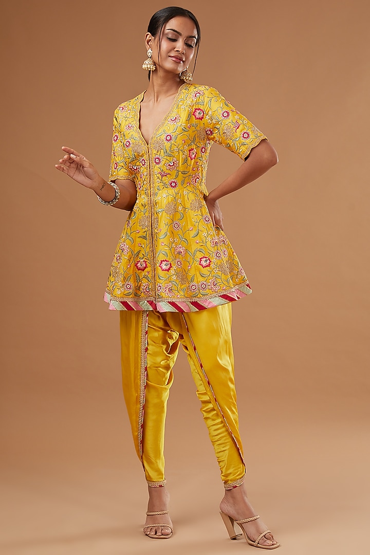 Yellow Modal Silk Dhoti Set by Simar Dugal at Pernia's Pop Up Shop